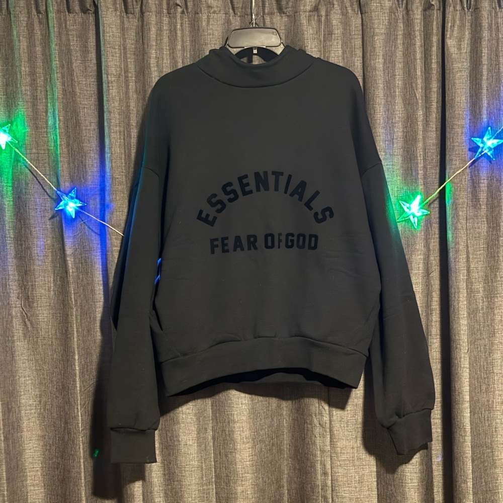 Essentials Fear of God Black Nylon Fleece Pullover Hoodie